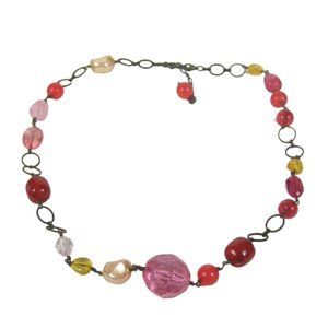 American Eagle Necklace Plastic Beaded 25 inch Jewelry Brasstone Chain Statement